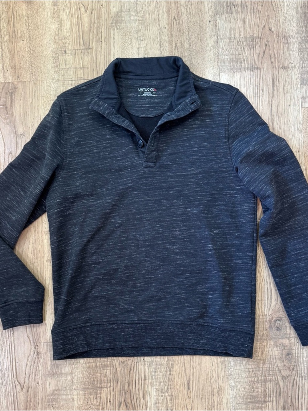 UNTUCKit Black Heather Button Mock Collar Pullover